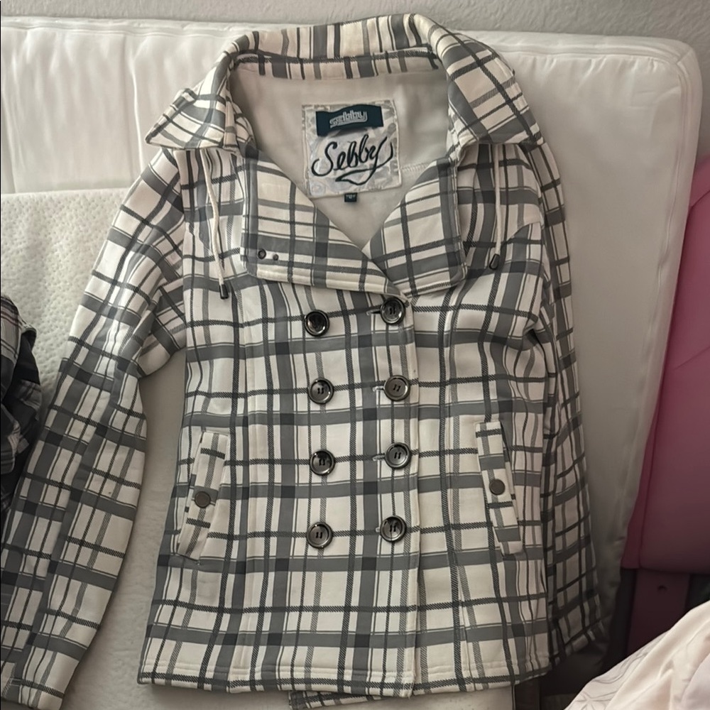 Sebby Women's Plaid Double-Breasted Pea Coat